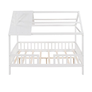 HomeRoots White Wood Full House Bed – Modern Platform Design, Durable Slats, Sleek Look for Stylish Bedrooms 602023