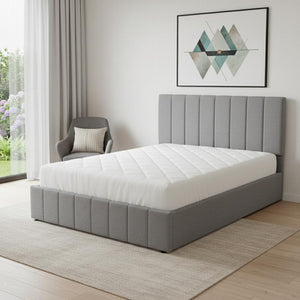 HomeRoots Gray Tufted Linen Upholstered Full Bed Frame - Modern Design, Sturdy Support, No Box Spring Needed! 602024