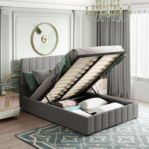 HomeRoots Gray Tufted Linen Upholstered Full Bed Frame - Modern Design, Sturdy Support, No Box Spring Needed! 602024