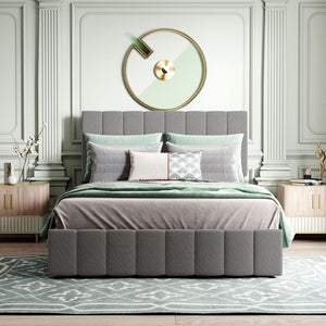 HomeRoots Gray Tufted Linen Upholstered Full Bed Frame - Modern Design, Sturdy Support, No Box Spring Needed! 602024