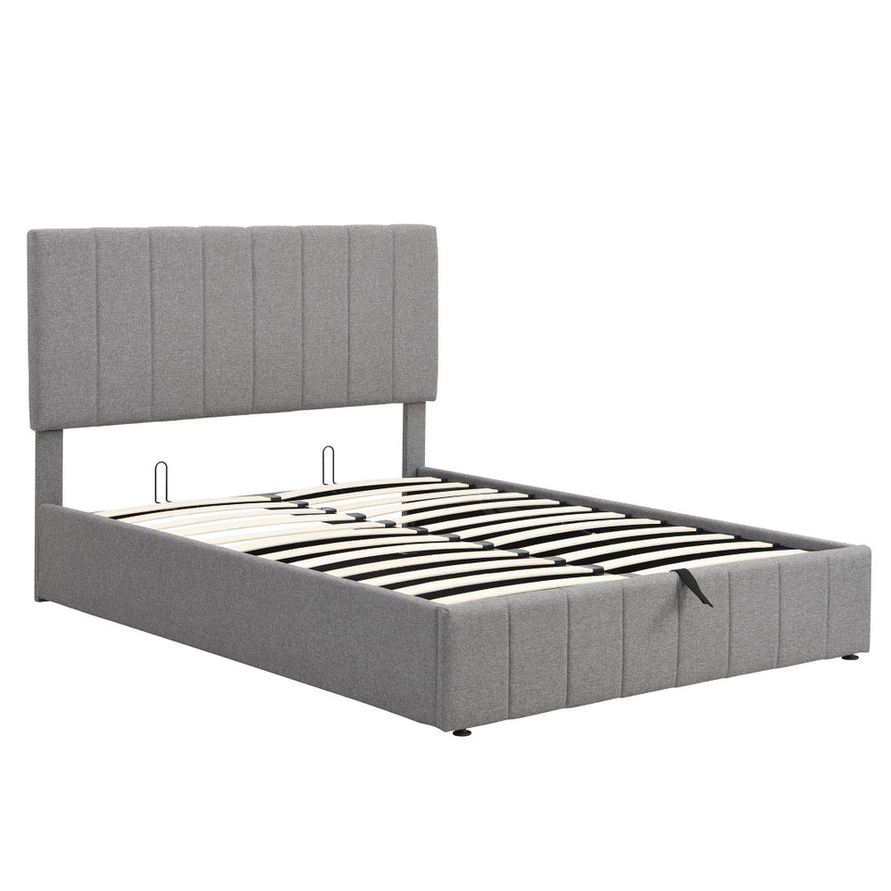 HomeRoots Gray Tufted Linen Upholstered Full Bed Frame - Modern Design, Sturdy Support, No Box Spring Needed! 602024
