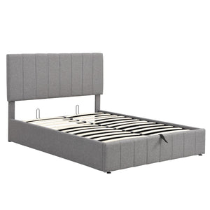 HomeRoots Gray Tufted Linen Upholstered Full Bed Frame - Modern Design, Sturdy Support, No Box Spring Needed! 602024