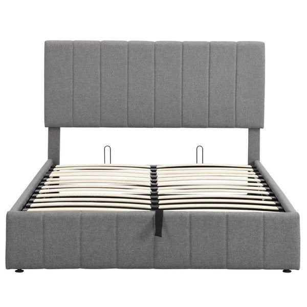 HomeRoots Gray Tufted Linen Upholstered Full Bed Frame - Modern Design, Sturdy Support, No Box Spring Needed! 602024
