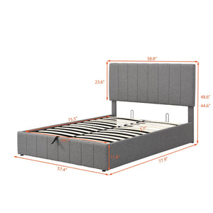 HomeRoots Gray Tufted Linen Upholstered Full Bed Frame - Modern Design, Sturdy Support, No Box Spring Needed! 602024