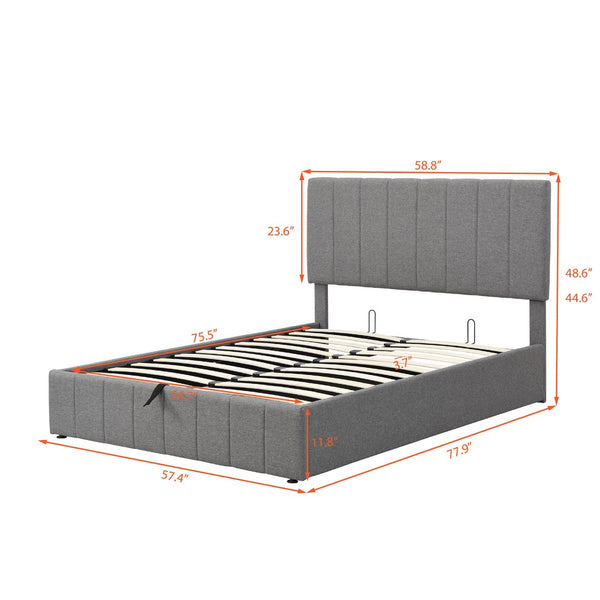 HomeRoots Gray Tufted Linen Upholstered Full Bed Frame - Modern Design, Sturdy Support, No Box Spring Needed! 602024
