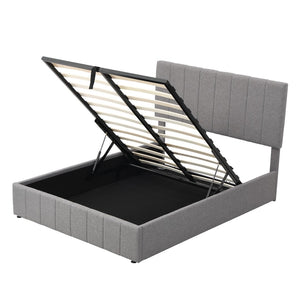 HomeRoots Gray Tufted Linen Upholstered Full Bed Frame - Modern Design, Sturdy Support, No Box Spring Needed! 602024