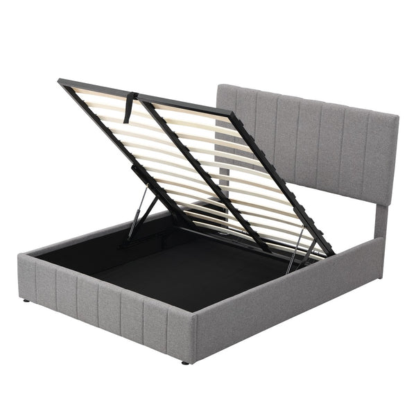 HomeRoots Gray Tufted Linen Upholstered Full Bed Frame - Modern Design, Sturdy Support, No Box Spring Needed! 602024