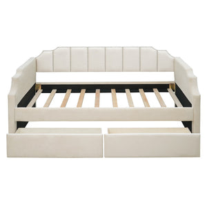 HomeRoots Beige Upholstered Twin Bed Frame - Modern Design, Durable Support, Perfect for Guest & Kids' Rooms 602025