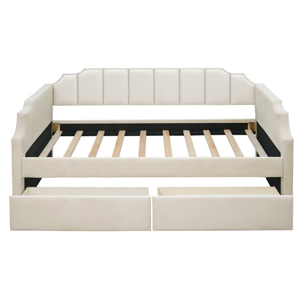 HomeRoots Beige Upholstered Twin Bed Frame - Modern Design, Durable Support, Perfect for Guest & Kids' Rooms 602025