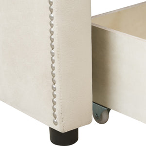 HomeRoots Beige Upholstered Twin Bed Frame - Modern Design, Durable Support, Perfect for Guest & Kids' Rooms 602025