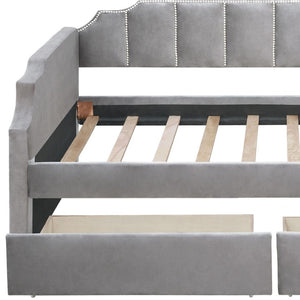 HomeRoots Gray Upholstered Twin Bed Frame - Stylish Comfort with Durable Support for Small Spaces & Guest Rooms 602026