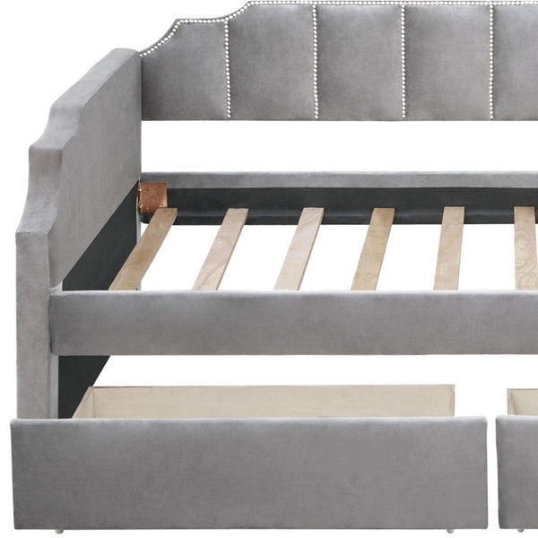 HomeRoots Gray Upholstered Twin Bed Frame - Stylish Comfort with Durable Support for Small Spaces & Guest Rooms 602026