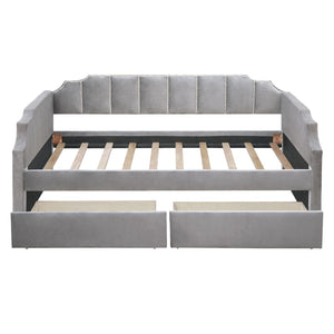 HomeRoots Gray Upholstered Twin Bed Frame - Stylish Comfort with Durable Support for Small Spaces & Guest Rooms 602026