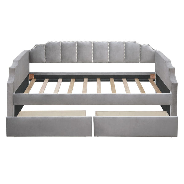 HomeRoots Gray Upholstered Twin Bed Frame - Stylish Comfort with Durable Support for Small Spaces & Guest Rooms 602026