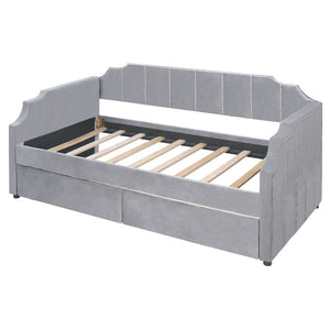HomeRoots Gray Upholstered Twin Bed Frame - Stylish Comfort with Durable Support for Small Spaces & Guest Rooms 602026