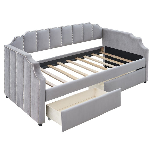 HomeRoots Gray Upholstered Twin Bed Frame - Stylish Comfort with Durable Support for Small Spaces & Guest Rooms 602026