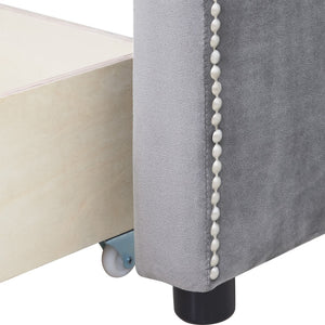 HomeRoots Gray Upholstered Twin Bed Frame - Stylish Comfort with Durable Support for Small Spaces & Guest Rooms 602026