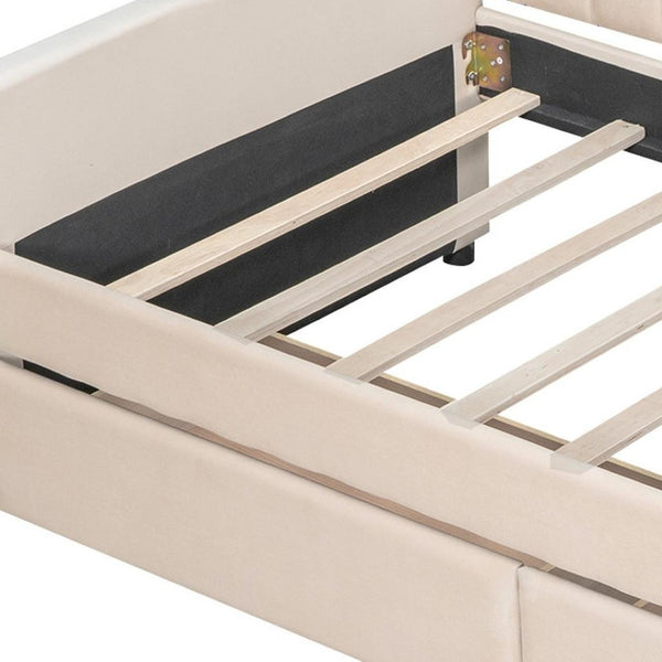 HomeRoots Beige Upholstered Twin Bed Frame with Storage Drawers – Stylish, Functional, and Space-Saving Design 602027