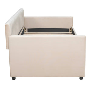 HomeRoots Beige Upholstered Twin Bed Frame with Storage Drawers – Stylish, Functional, and Space-Saving Design 602027