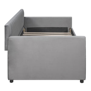 HomeRoots Gray Upholstered Twin Bed Frame with Storage Drawers - Modern Design for Small Spaces & Guest Rooms 602028