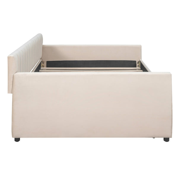 HomeRoots Beige Tufted Full Day Bed with Trundle - Stylish Versatile Comfort for Guest Rooms and Living Spaces 602029