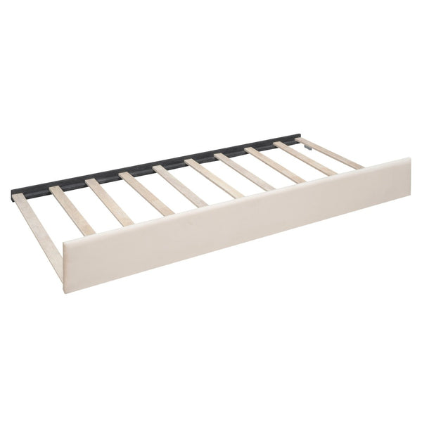 HomeRoots Beige Tufted Full Day Bed with Trundle - Stylish Versatile Comfort for Guest Rooms and Living Spaces 602029