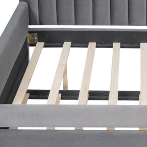 HomeRoots Gray Upholstered Full Bed Frame with Trundle - Stylish, Space-Saving Solution for Any Room 602030