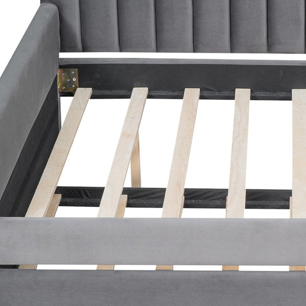 HomeRoots Gray Upholstered Full Bed Frame with Trundle - Stylish, Space-Saving Solution for Any Room 602030