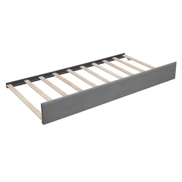 HomeRoots Gray Upholstered Full Bed Frame with Trundle - Stylish, Space-Saving Solution for Any Room 602030