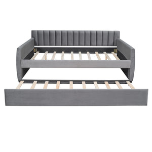 HomeRoots Gray Upholstered Full Bed Frame with Trundle - Stylish, Space-Saving Solution for Any Room 602030