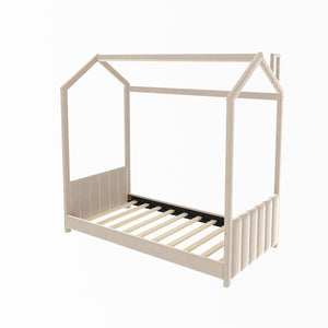 HomeRoots Beige Tufted Velvet Twin House Bed – Stylish, Cozy Design for Kids' Rooms & Guest Spaces! 602031