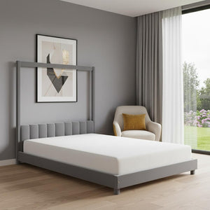 HomeRoots Gray Velvet Upholstered Twin Bed Frame - Stylish, Modern Design with Plush Comfort & No Box Spring Needed 602032