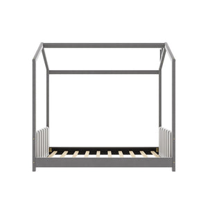 HomeRoots Gray Velvet Upholstered Twin Bed Frame - Stylish, Modern Design with Plush Comfort & No Box Spring Needed 602032