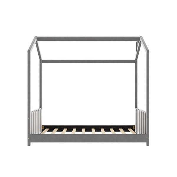 HomeRoots Gray Velvet Upholstered Twin Bed Frame - Stylish, Modern Design with Plush Comfort & No Box Spring Needed 602032