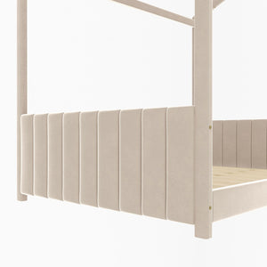 HomeRoots Beige Tufted Velvet Full House Bed Frame - Chic Modern Design with Plush Comfort & Durable Support 602033