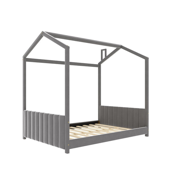 HomeRoots Gray Velvet Full Bed Frame - Elegant Upholstered Design for Ultimate Comfort and Modern Style 602034