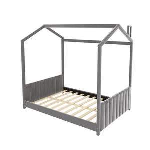 HomeRoots Gray Velvet Full Bed Frame - Elegant Upholstered Design for Ultimate Comfort and Modern Style 602034