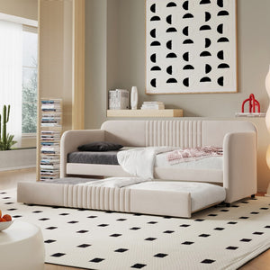 HomeRoots Beige Tufted Velvet Twin Daybed with Trundle - Stylish Multi-Functional Seating & Sleeping Solution 602035