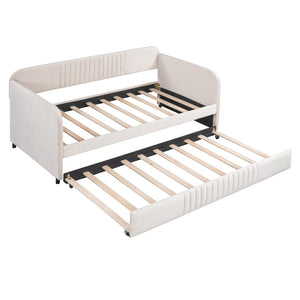 HomeRoots Beige Tufted Velvet Twin Daybed with Trundle - Stylish Multi-Functional Seating & Sleeping Solution 602035