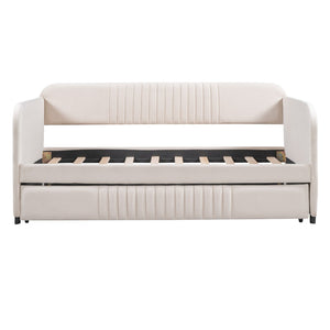 HomeRoots Beige Tufted Velvet Twin Daybed with Trundle - Stylish Multi-Functional Seating & Sleeping Solution 602035