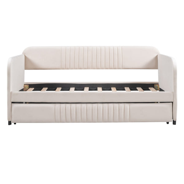 HomeRoots Beige Tufted Velvet Twin Daybed with Trundle - Stylish Multi-Functional Seating & Sleeping Solution 602035