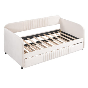 HomeRoots Beige Tufted Velvet Twin Daybed with Trundle - Stylish Multi-Functional Seating & Sleeping Solution 602035