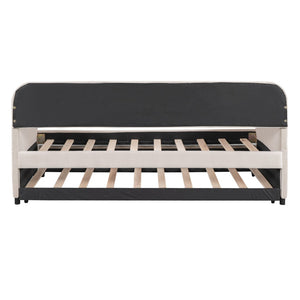 HomeRoots Beige Tufted Velvet Twin Daybed with Trundle - Stylish Multi-Functional Seating & Sleeping Solution 602035