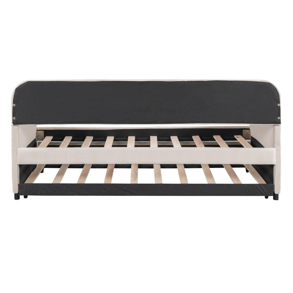HomeRoots Beige Tufted Velvet Twin Daybed with Trundle - Stylish Multi-Functional Seating & Sleeping Solution 602035