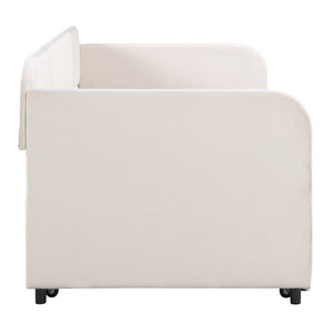 HomeRoots Beige Tufted Velvet Twin Daybed with Trundle - Stylish Multi-Functional Seating & Sleeping Solution 602035