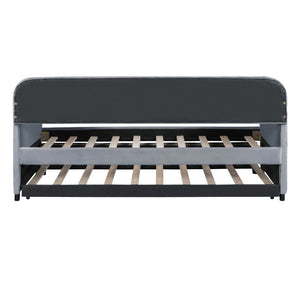 HomeRoots Gray Upholstered Twin Bed Frame with Trundle - Stylish, Space-Saving Design for Versatile Sleep Solutions 602037