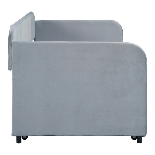 HomeRoots Gray Upholstered Twin Bed Frame with Trundle - Stylish, Space-Saving Design for Versatile Sleep Solutions 602037