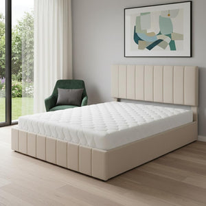 HomeRoots Beige Tufted Upholstered Queen Bed Frame - Stylish, Supportive Comfort for Modern Bedrooms & Décor 602038