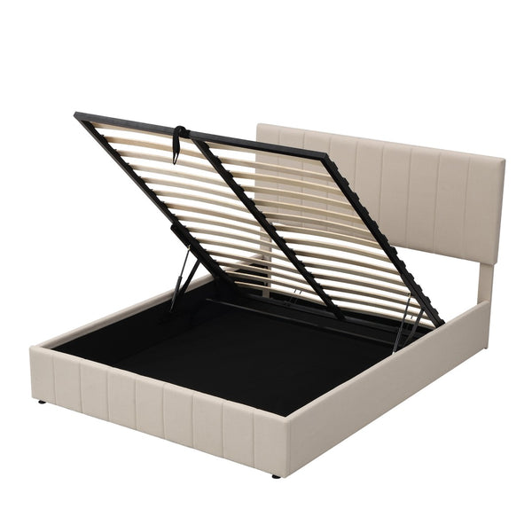 HomeRoots Beige Tufted Upholstered Queen Bed Frame - Stylish, Supportive Comfort for Modern Bedrooms & Décor 602038