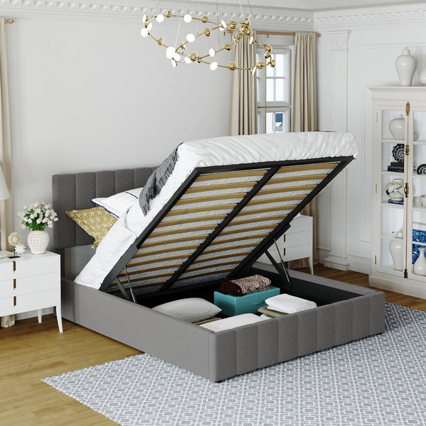 HomeRoots Gray Tufted Upholstered Queen Bed Frame - Elegant Modern Design, Cozy Comfort, Sturdy Support System 602039